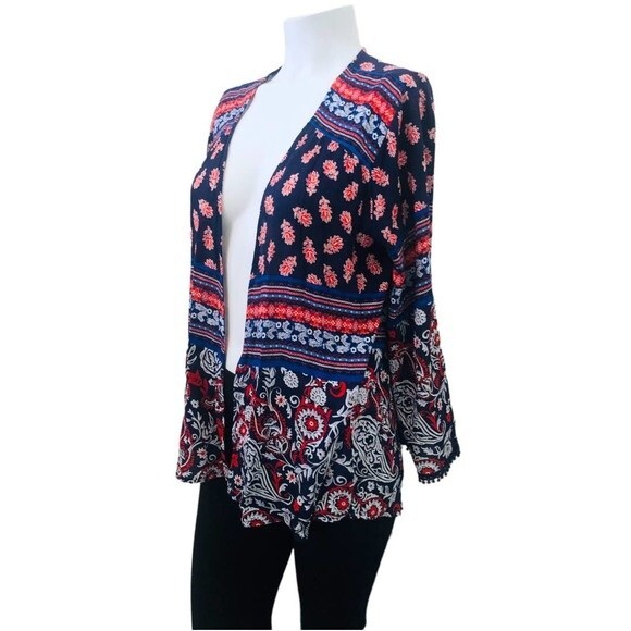 Xhilaration Women open front rayon top print floral red blue SIZE XS - Picture 5 of 8